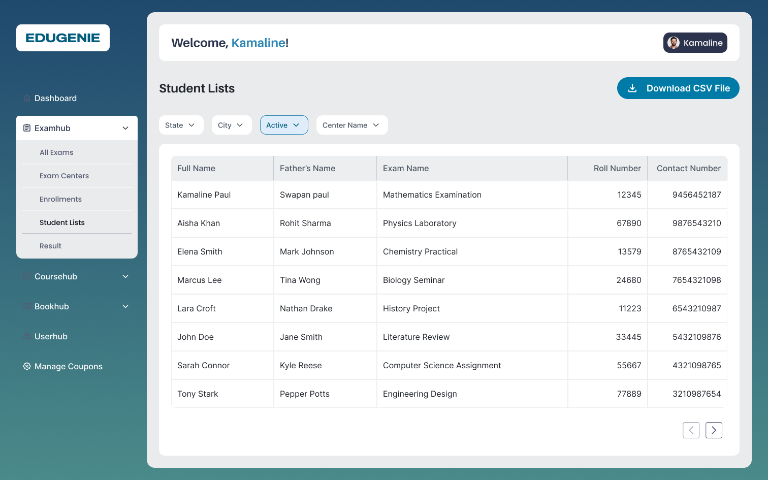 Edugenie admin dashboard