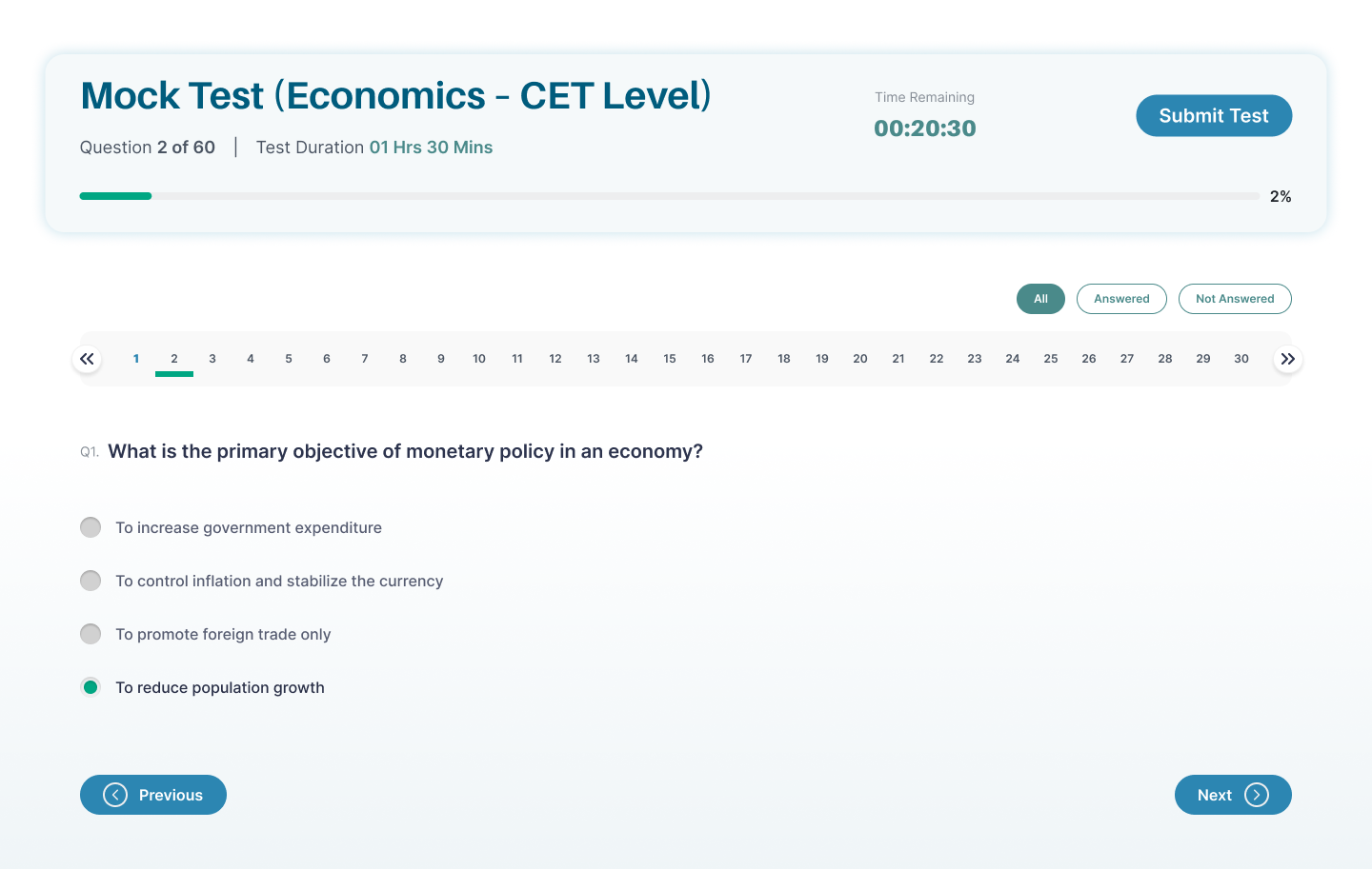Online mock test screen